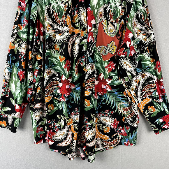 Attitudes Renee Floral Top Womens 3X Blouse Button Up Stretch Tropical Colorful - Picture 3 of 13